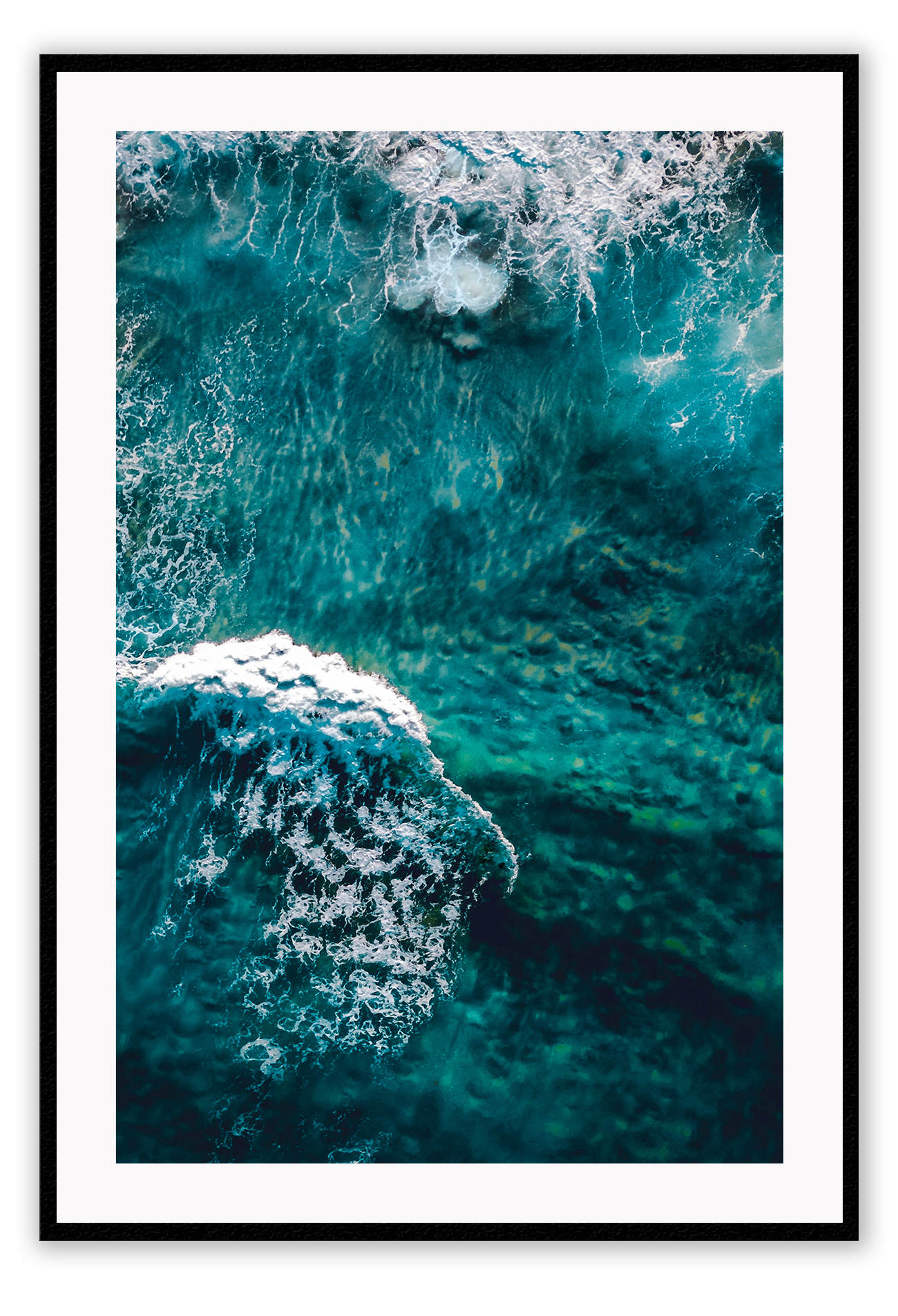 Blue ocean portrait landscape print with waves and ripple white wash coast